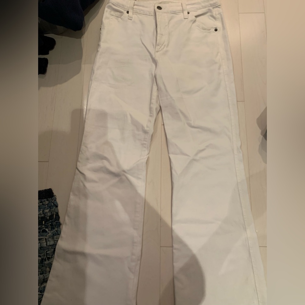 White flare crop jeans